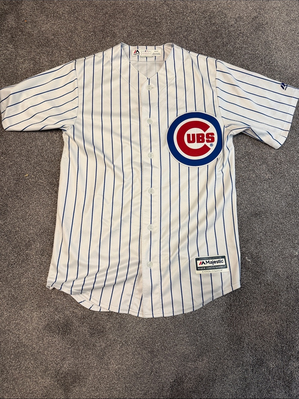 Majestic Chicago Cubs White with Blue Pinstripe Men's Baseball Jersey